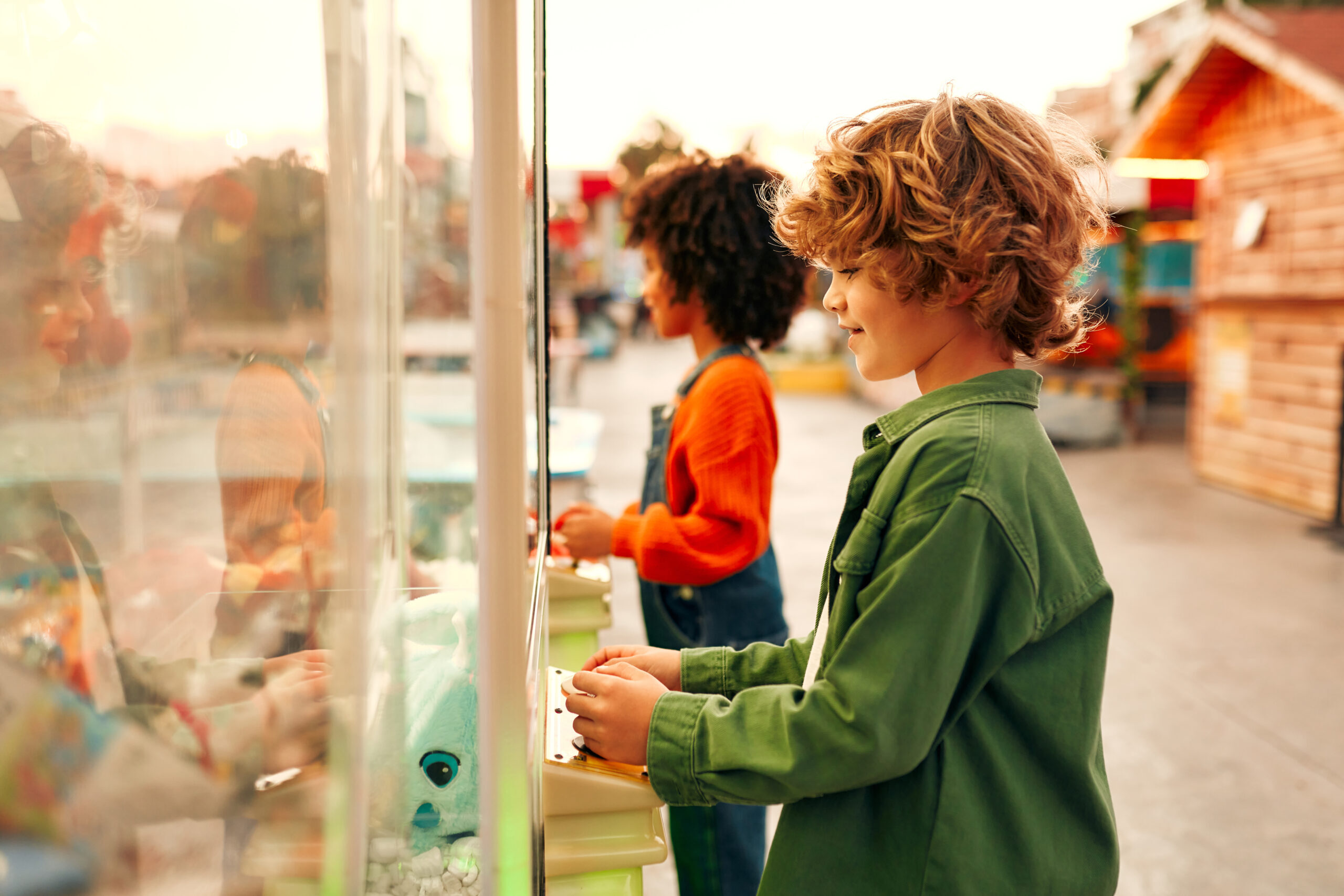 Kids having fun on a carnival Carousel